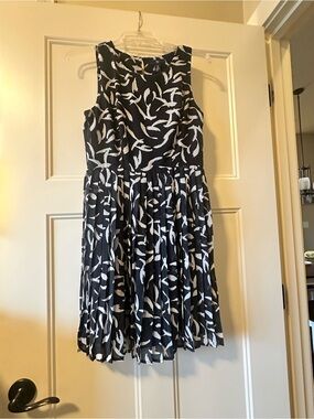 GAP Navy and White Sleeveless Pleated Fit-and-Flare Dress